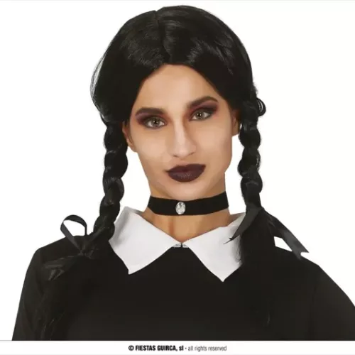 PERRUQUE NOIRE AVEC TRESSES ENFANTS  (BOÎTE)