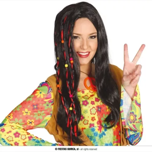 PERRUQUE HIPPIE BRUNE (BOÎTE)