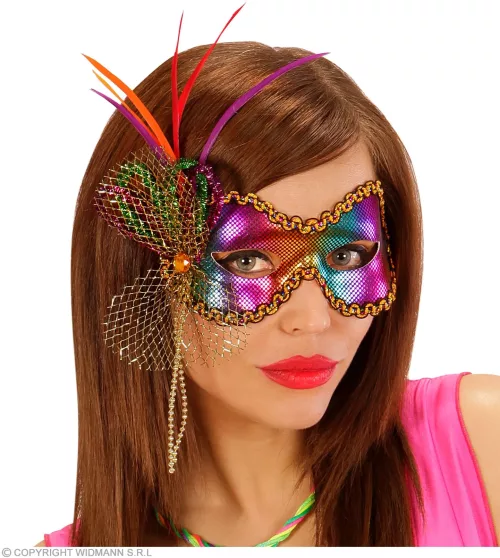 LOUP FIDELIO METAL ARC EN CIEL AVEC PIERRES, PERLES, PLUMES MULTICOLORES & DECORATIONS – Image 2