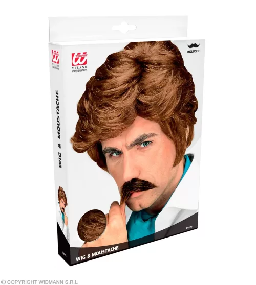 PERRUQUE CASANOVA AVEC MOUSTACHES brune - en boÎte – Image 2