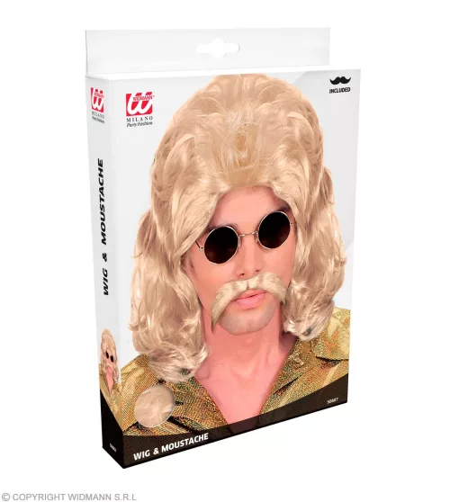 PERRUQUE ET MOUSTACHE HOMME DES ANNNES 70 blonde - en boite – Image 2