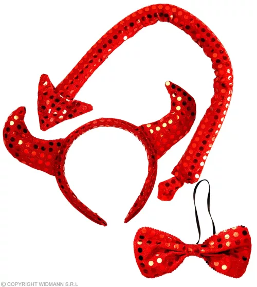 Set de DEMON SEQUIN (cornes, n ud papillon, queue)