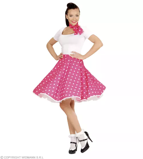 JUPE ET FOULARD ROSES A POIS ANNEES 50