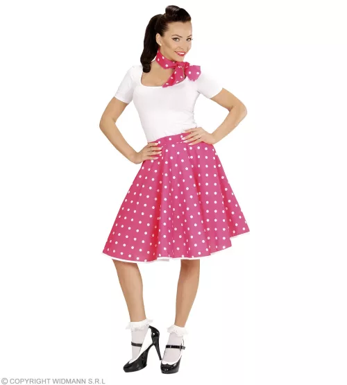 JUPE ET FOULARD ROSES A POIS ANNEES 50 – Image 2