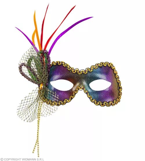 LOUP FIDELIO METAL ARC EN CIEL AVEC PIERRES, PERLES, PLUMES MULTICOLORES & DECORATIONS