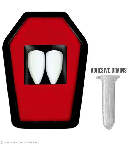 KIT DE DENTS DE VAMPIRE PRO (2 canines en tombe pot, adhesif thermoplastique en granules 1,4 g) – Image 2
