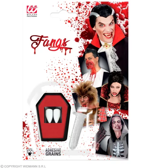 KIT DE DENTS DE VAMPIRE PRO (2 canines en tombe pot, adhesif thermoplastique en granules 1,4 g)