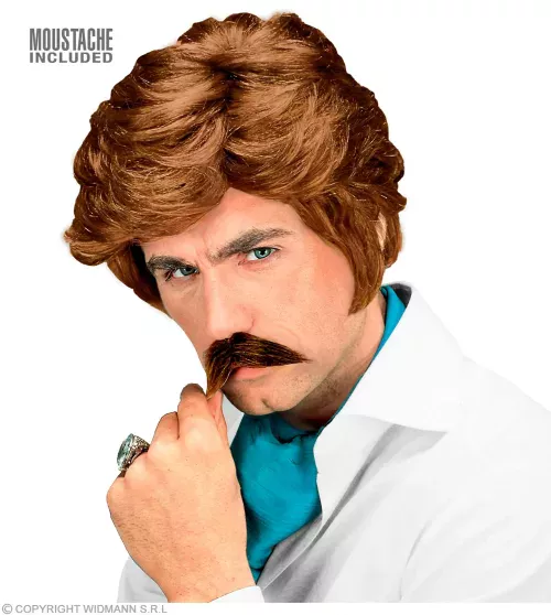 PERRUQUE CASANOVA AVEC MOUSTACHES brune - en boÎte