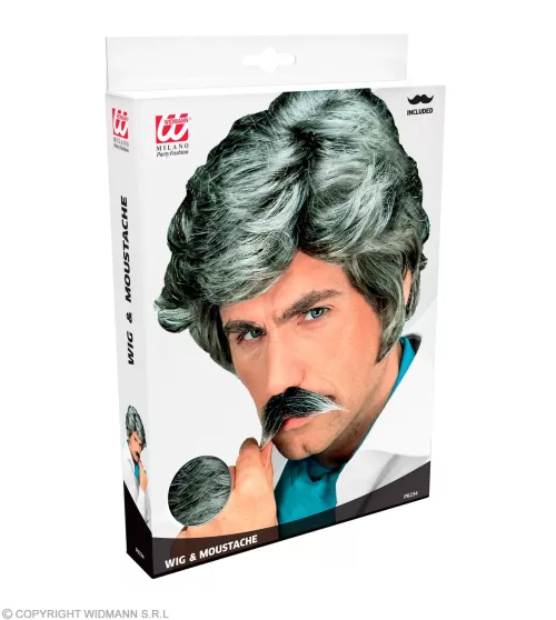 PERRUQUE CASANOVA AVEC MOUSTACHES gris - en boÎte – Image 2
