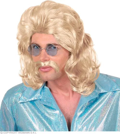 PERRUQUE ET MOUSTACHE HOMME DES ANNNES 70 blonde - en boite – Image 3