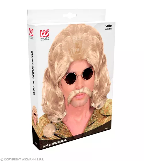 PERRUQUE ET MOUSTACHE HOMME DES ANNNES 70 blonde - en boite – Image 2